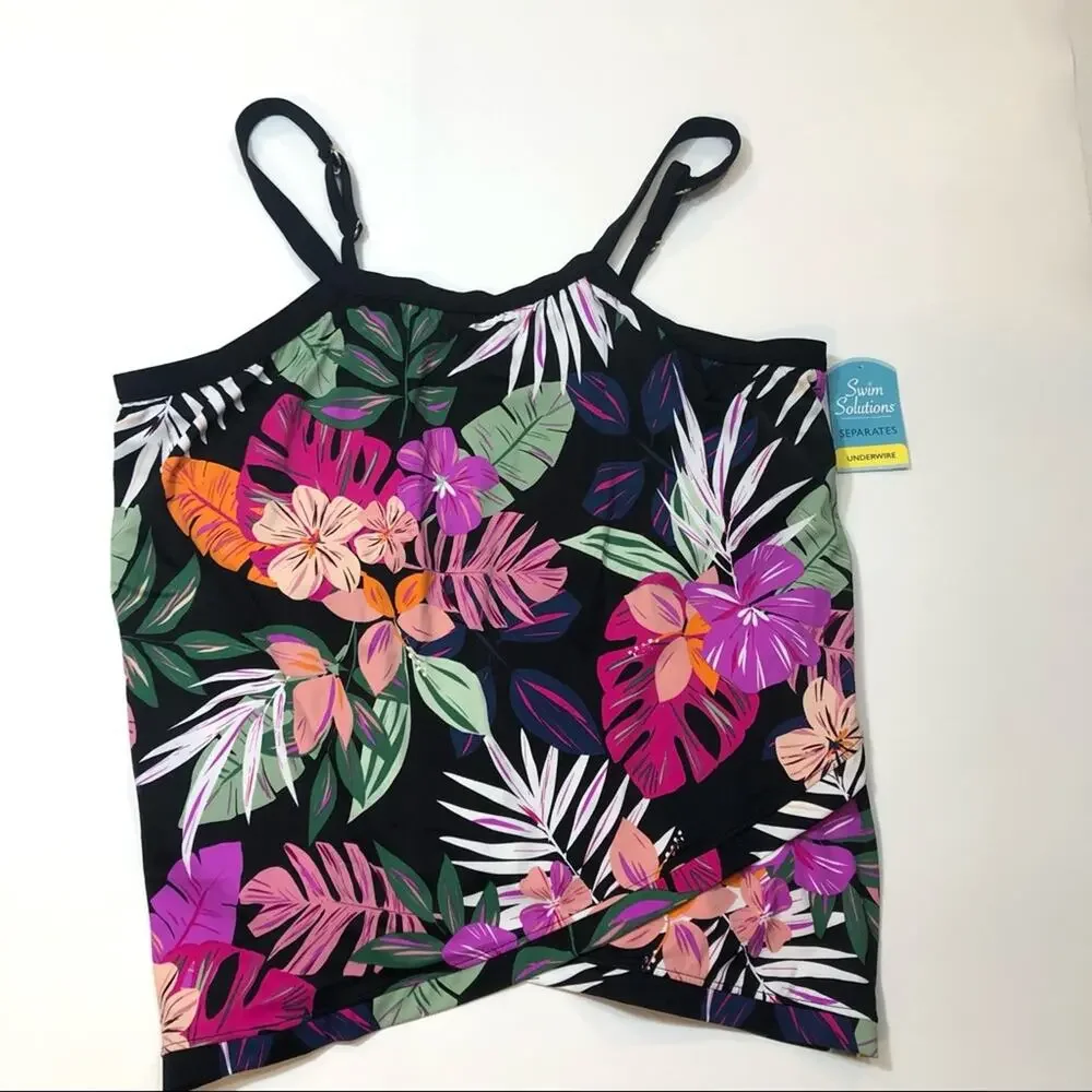 Swim Solutions Plus Floral Cross Over Swim Top